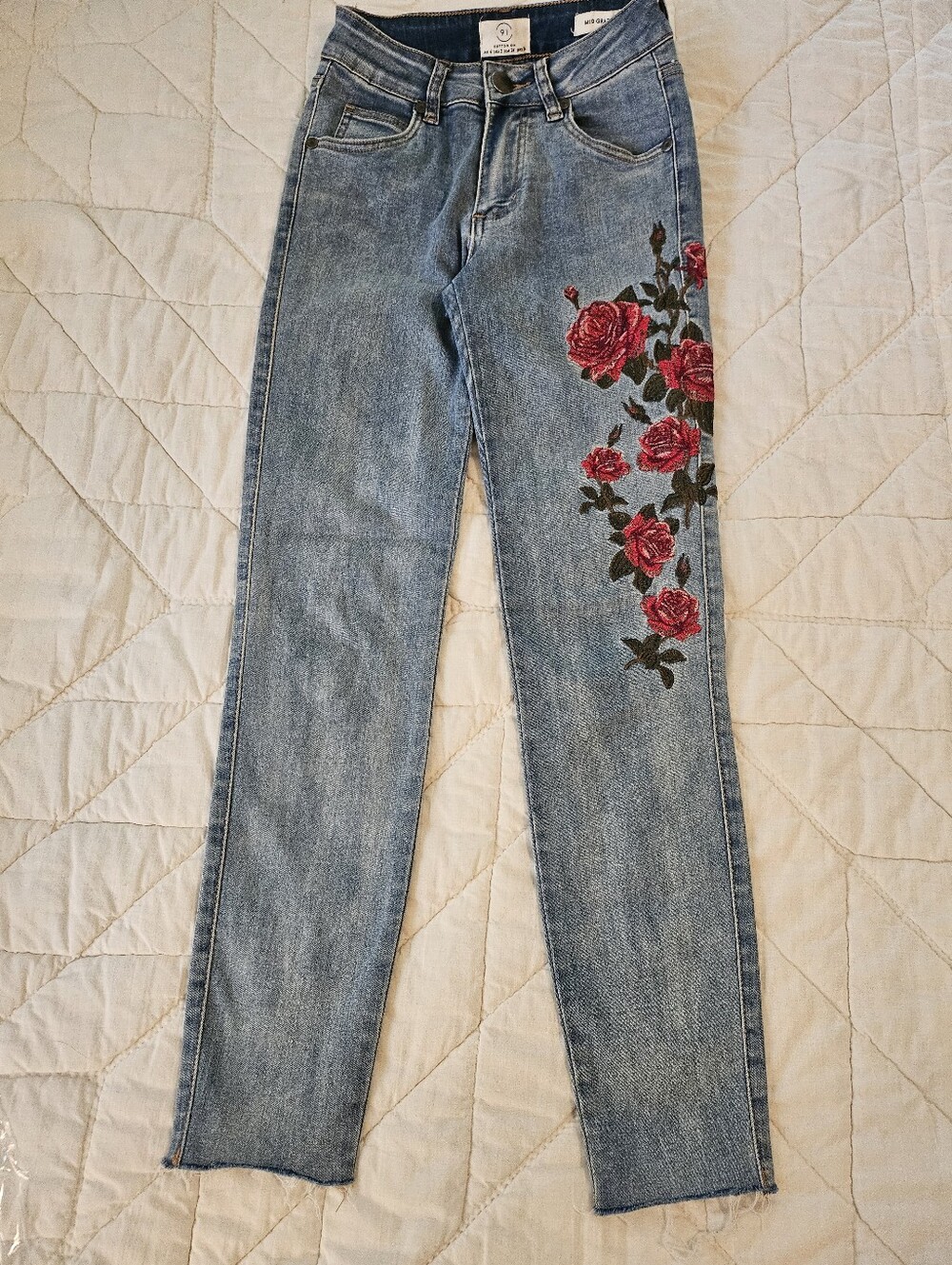 Cotton On 91- Mid Grazer Skinny- Floral Embroidered Jeans- Size 2